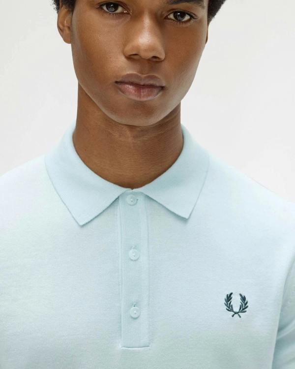 Fred Perry Mens Cotton Knitted Shirt - Light Ice R30 | CHO | Designer Mens Short Sleeve Polo Shirts