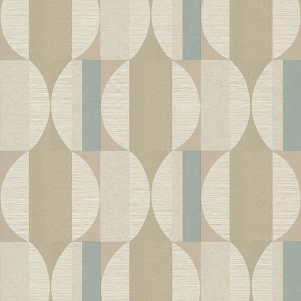 Grandeco Boutique Fuma Retro Geometric Luxury Weight Embossed Wallpaper, Blue Beige