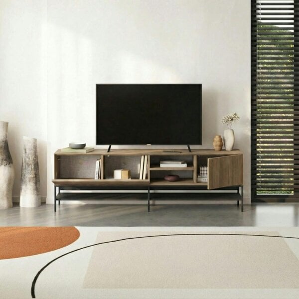 Decortie Amira 180cm Modern TV Stand, Entertainment Centre with Metal Legs & Push-to-Open Doors