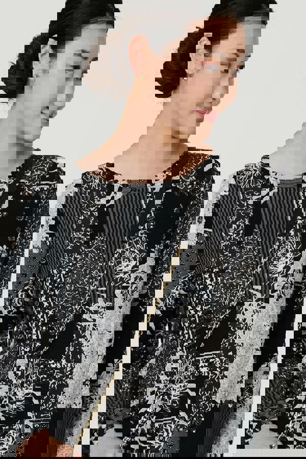 Grey | Patchwork Print Long Sleeve Tunic Top
