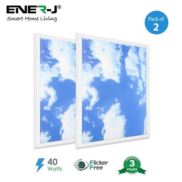 ENER-J SKY Cloud 2D with Borderline LED Backlit Panel, 60x60cms, 40W, 2pcs pack