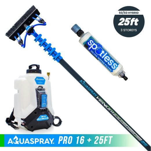 Equip2clean Aquaspray® Venom 50/50 Hybrid Water-Fed Pole & Spray Tank Pack | 18ft–30ft - Aquaspray Pro 16L Backpack - 25ft