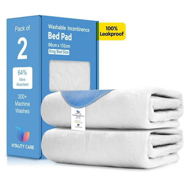 Vitality Care Incontinence Washable Bed Pads Protection Sheets - Reusable with High Absorbency