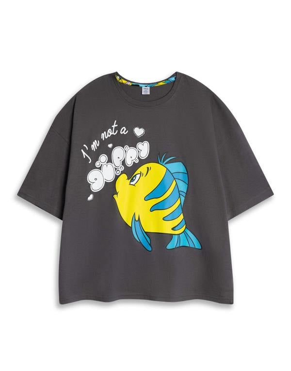 Disney Womens Grey The Little Mermaid And Flounder Short Sleeve Long Leg Pyjama Set