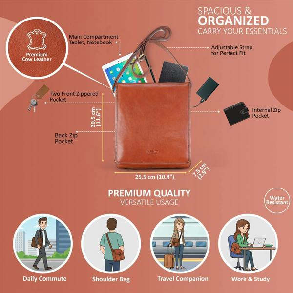 Infinity Leather Leather Vintage Messenger Shoulder Crossbody Travel Business Bag - Ranger
