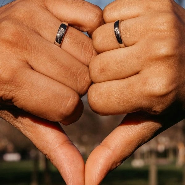 The Colourful Aura Adjustable Silver Couple Heart Zircon Promise Ring Set