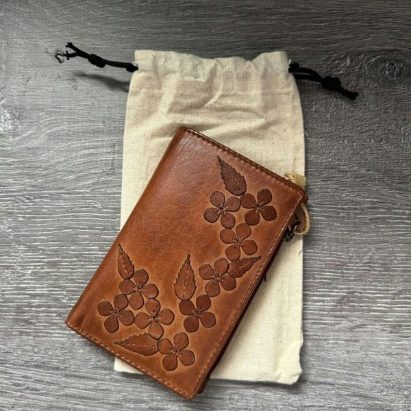 Mala Leather Wild Bloom Classic Floral Tan Leather Compact Purse