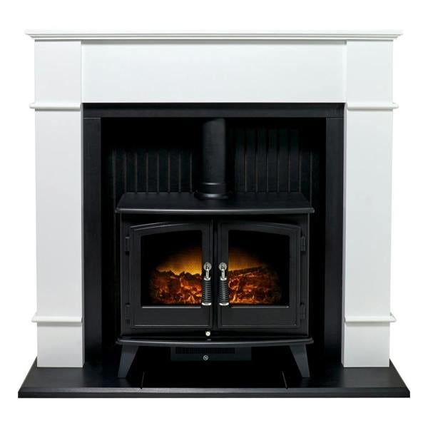 Adam Oxford Stove Fireplace in Pure White with Woodhouse Electric Stove, 48 Inch