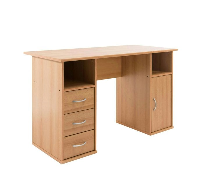 Dorel Home Maryland Desk with 3 Drawers and 1 Door Beech