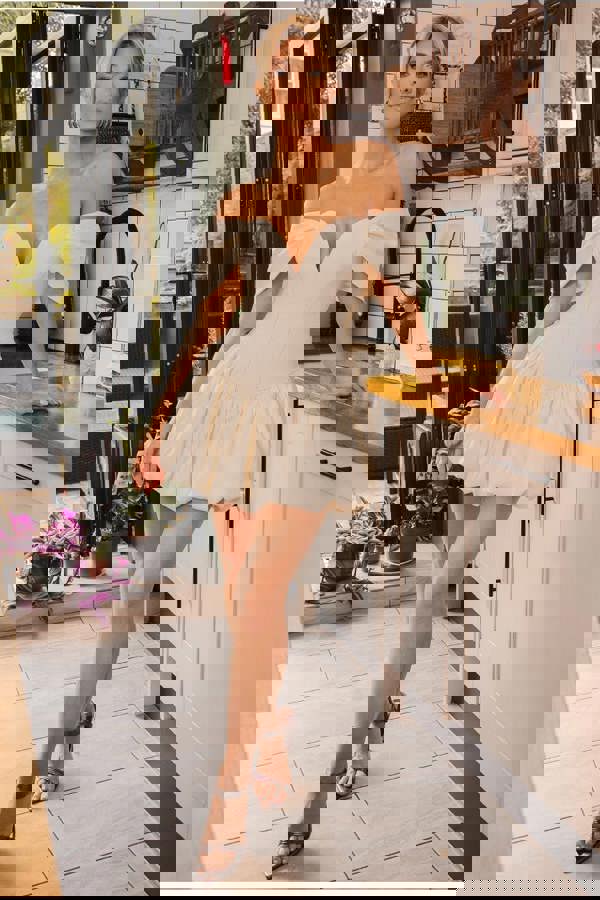 Bardot Babydoll Corset Mini Dress - Cream DR4740