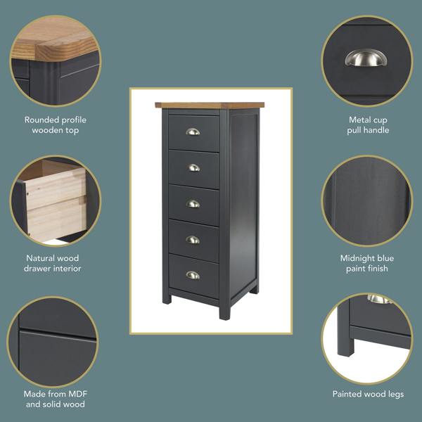Core Products Dunkeld 5-Drawer Narrow Chest of Drawers