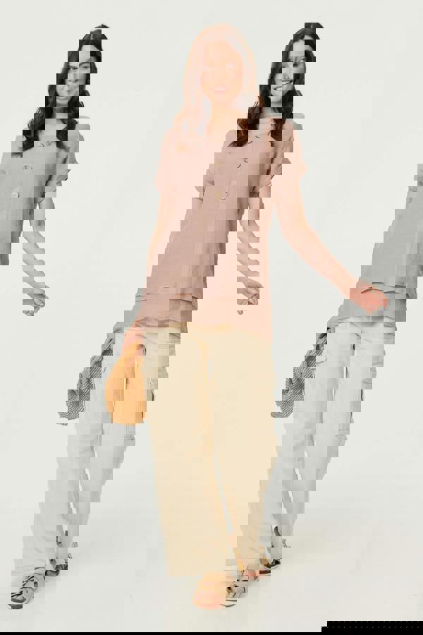 Brown | Layered Hem Short Sleeve Tunic Top