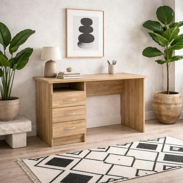 Wyld Haus Billabong Natural Oak Wood Office Desk 3 Drawers