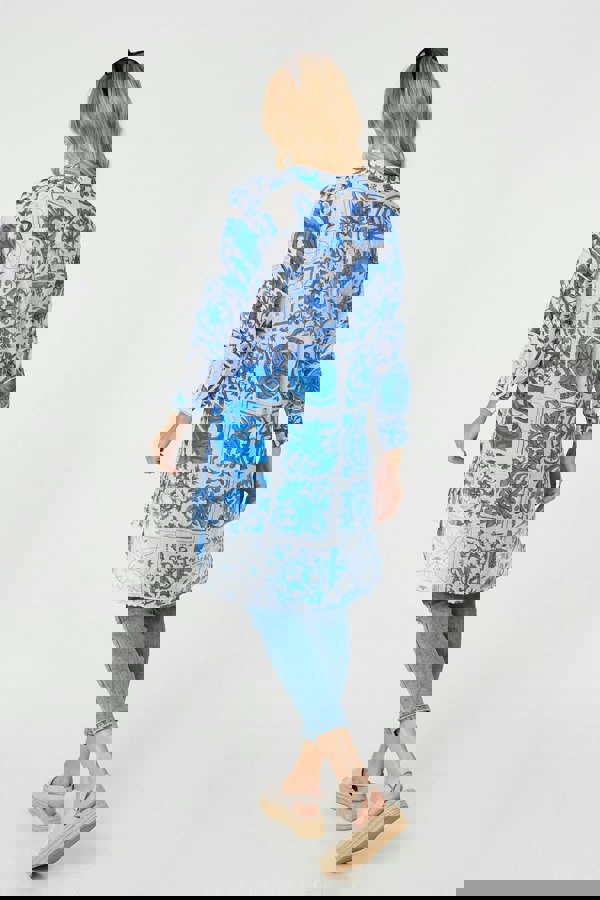 Blue | Mosaic Print Longline Blouse Dress