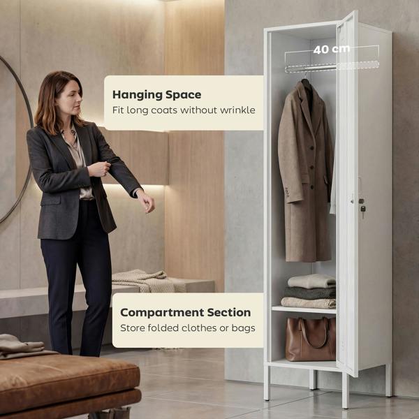 HOMCOM Metal Locker Cabinet with Hanging Rod, Lock and Key, 40x40x179cm