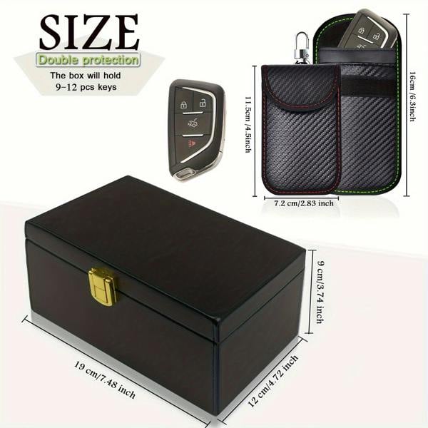 Dyzi Black Faraday Key Box With 2 Signal Blocking Pouches