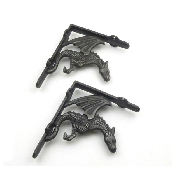 Pair of Antique Cast Iron Winged Dragon Shelf Brackets