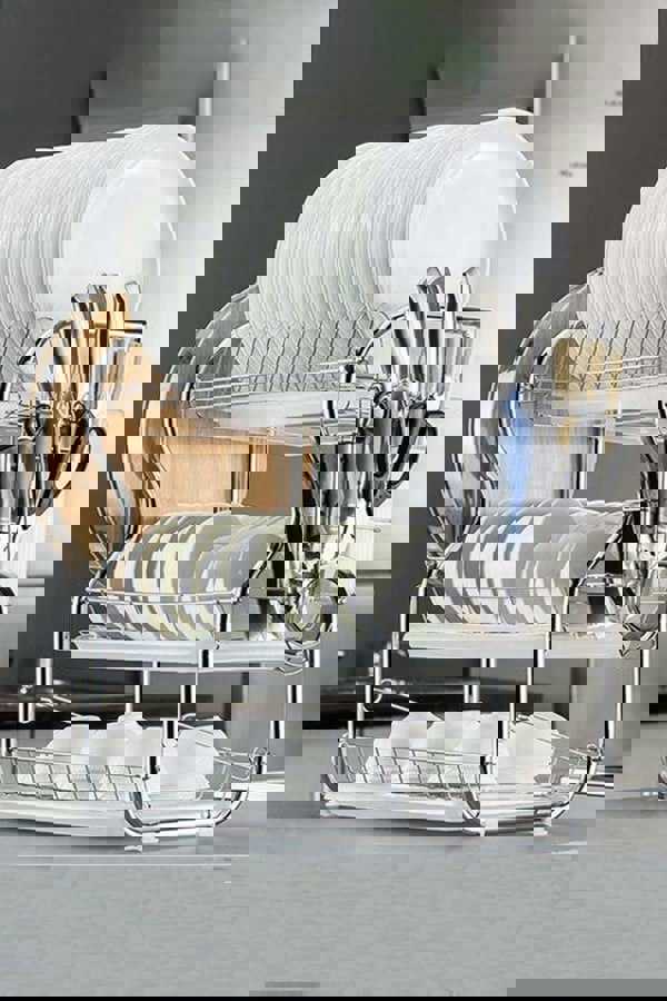 Living and Home 3 Tier Dish Drainer Rack Plate Bowl Storage Drying Tray Board with Kitchen Utensils Holder , Hooks