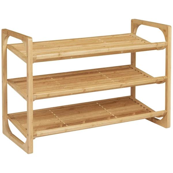 3-tier bamboo shoe rack, slatted shelves, natural wood freestanding stand