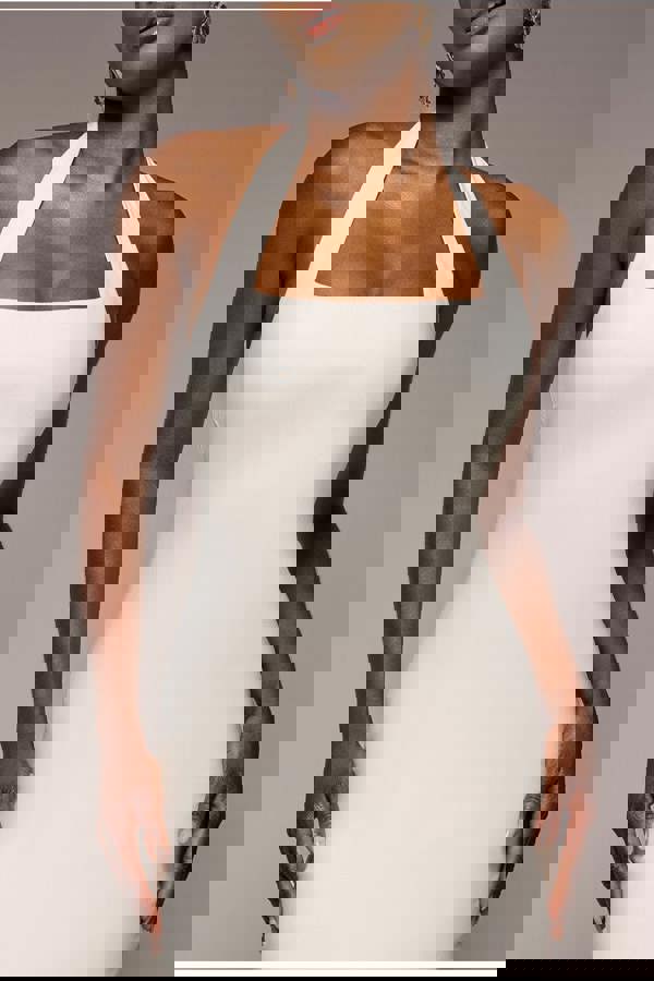 Halter Neck Puff Hem Mermaid Midaxi Dress - Cream DR4747