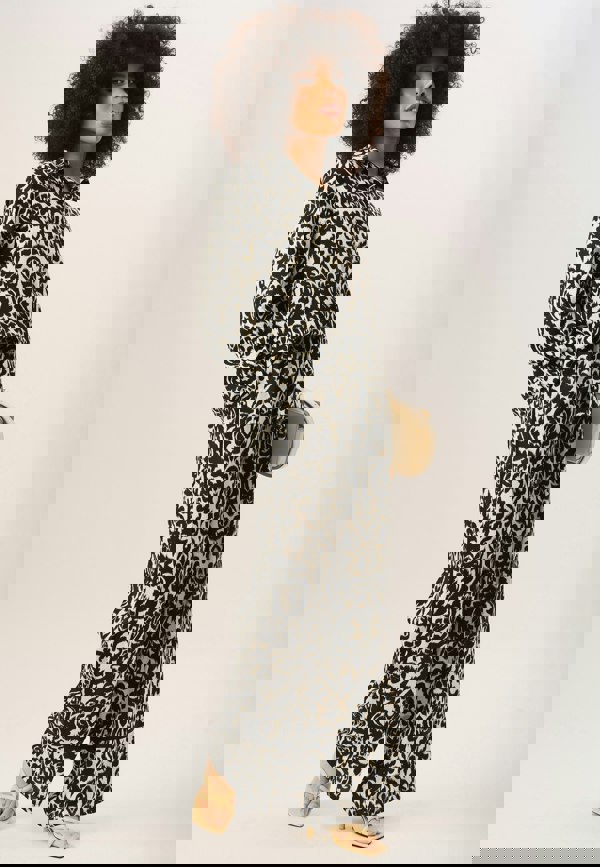 Gini London Mono Ikat Print Wide Leg Trousers