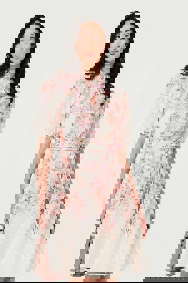 Pink | Floral Knee Length Tie Waist Dress