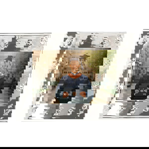 Graduation Metal 4x6 Picture Frame in Nickel Plated with 3D Hat Icons Image 3