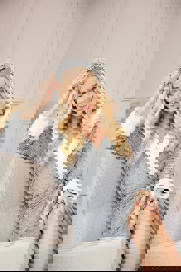 Camille Womens Dark Grey Deep Pile Full Length Fleece Bathrobe with Sherpa Lined Hood & Cuffs