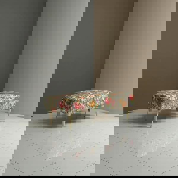 Premium upholstered entryway bench with abstract painterly design