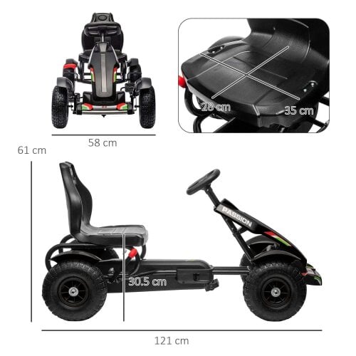 Metal Kids Pedal Go Kart with Adjustable Seat Inflatable Tyres Black