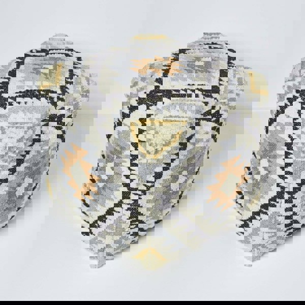 HOMESCAPES Agra Gold and Black Kilim Footstool Handwoven Beanbag Pouffe - 43 x 43 cm