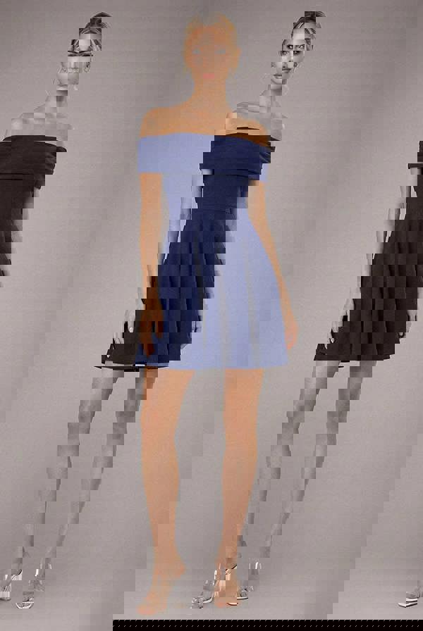 Strapless Crepe Skater Mini Dress - Navy Blue DR2575A