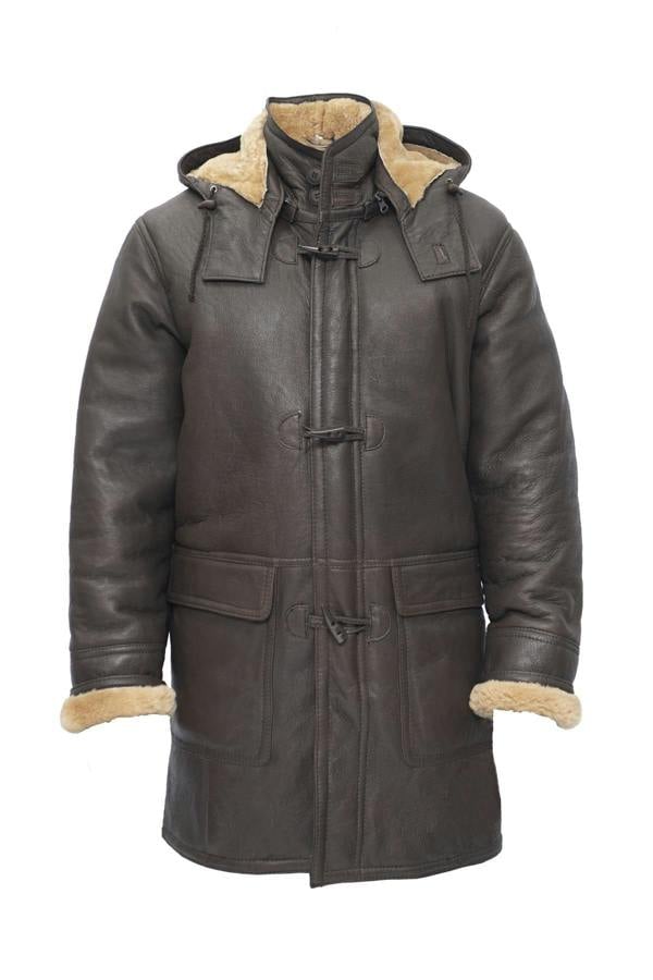 Infinity Leather Mens Sheepskin Leather Hooded Duffle Coat-Leatherhead