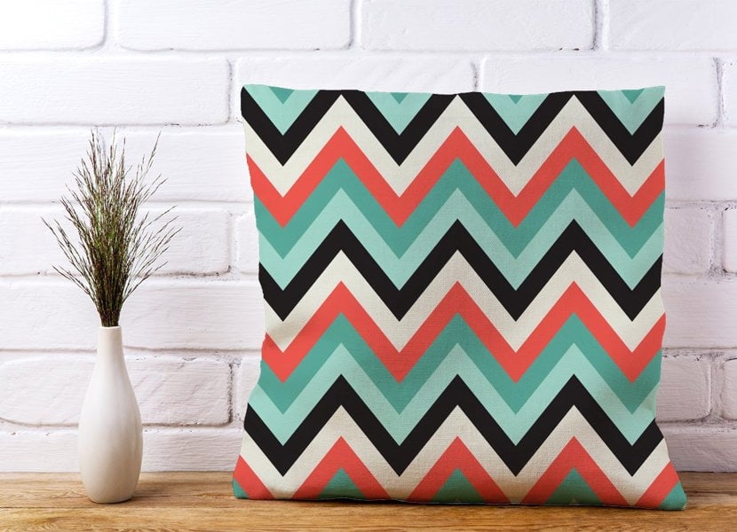 Warren Reed Geometric Colored Chevron Pattern Cushions