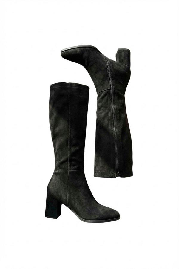 Ardina Suede Knee High Block Heel Boots - Black_wb