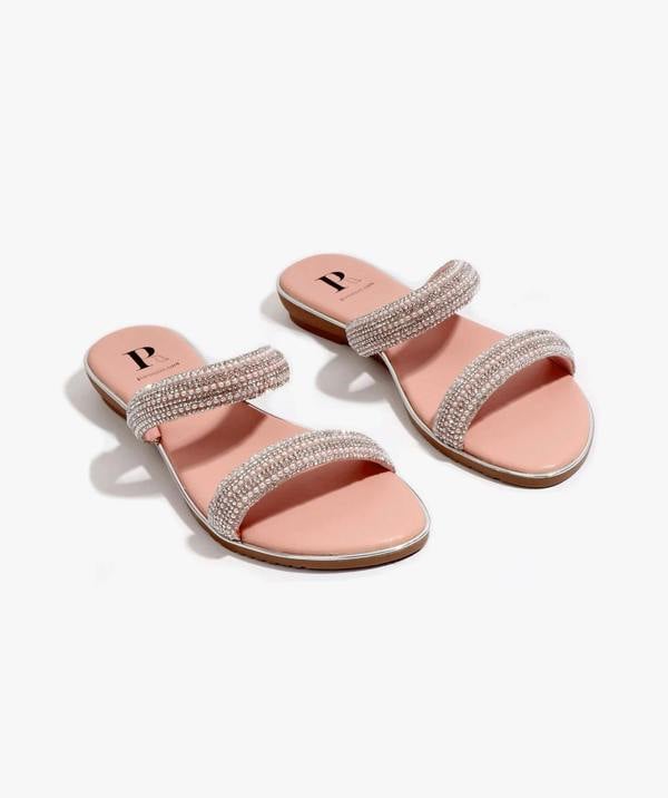 Pia Rossini Kalippo - Blush Pink Embellished Wedged Mule Sandals