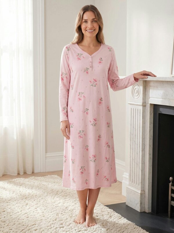 Camille Womens 100% Organic Cotton Classic Long Sleeve Nightdress