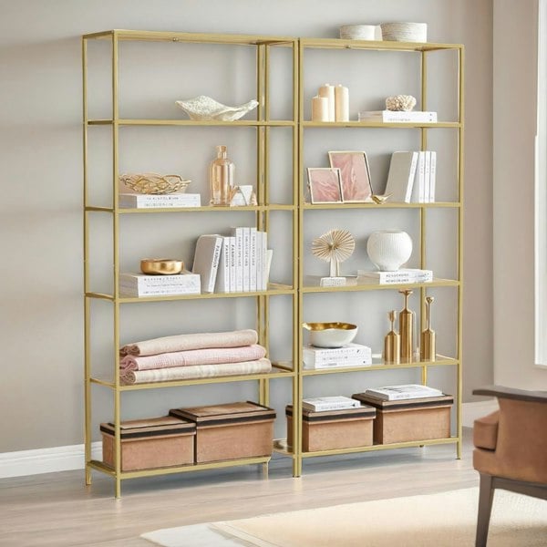 Rafaelo Mobilia 6 Tier Tempered Glass Shelves Unit Gold