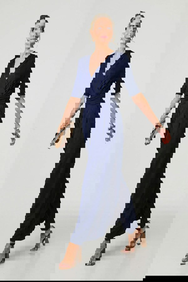 Navy | 1/2 Sleeve Wrap Waist Wide Leg Jumpsuit
