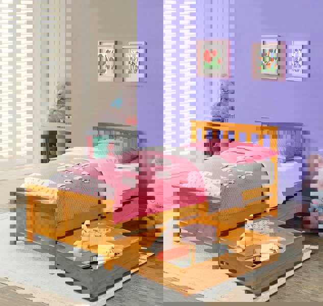 Comfy Living 3ft Wooden Bedframe With 2 Pull Out Drawers Caramel Grey White Bedroom Furniture