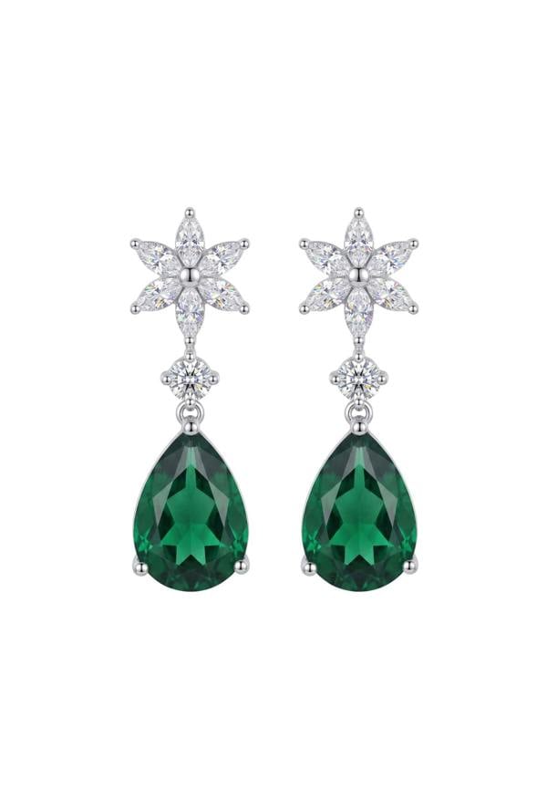 Latelita Sunflower Emerald Drop Earrings Silver