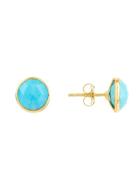 Latelita Medium Circle Gemstone Earrings Gold Turquoise