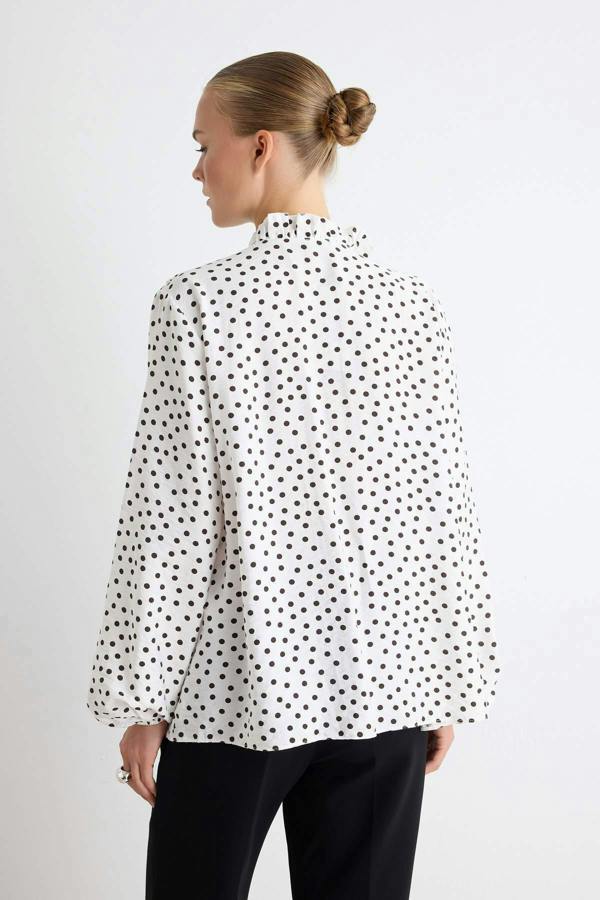 WOVCOR V Neck Long Sleeve Frill Detail Woven Shirt