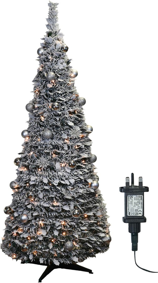 Xmas Haus 2.1m Pre-Lit 200Warm White Led PopUp Silver Decor Xmas Tree