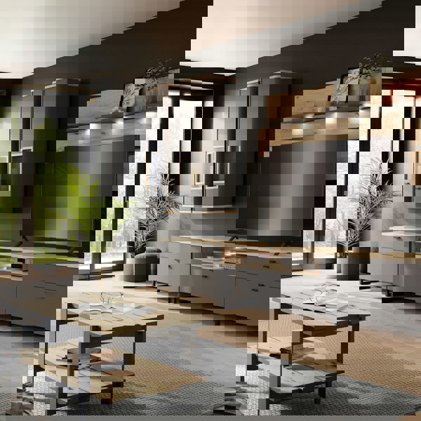 Furniture To Go Klara Display Cabinet with 1 Glass Door in Grey and Oak