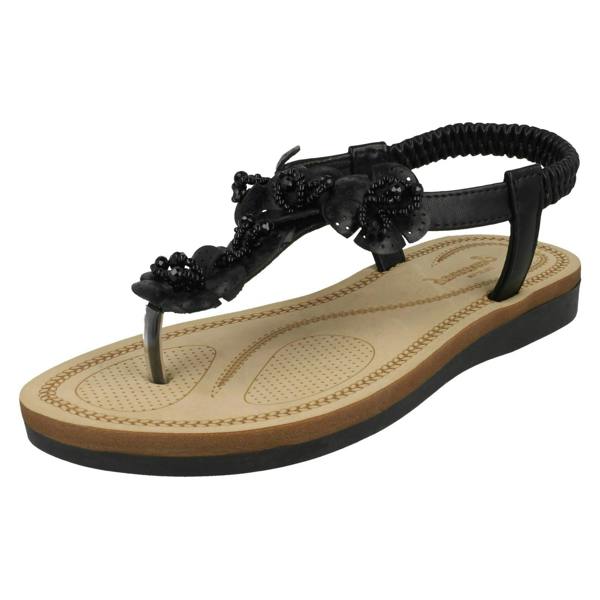 Savannah Ladies Savannah Beaded Flower Trim Sandals