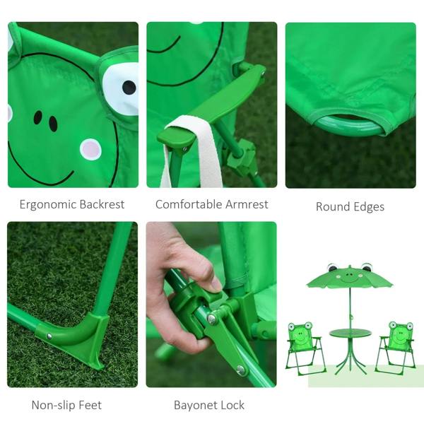 Green frog chair set with ergonomic backrest, armrests, rounded edges