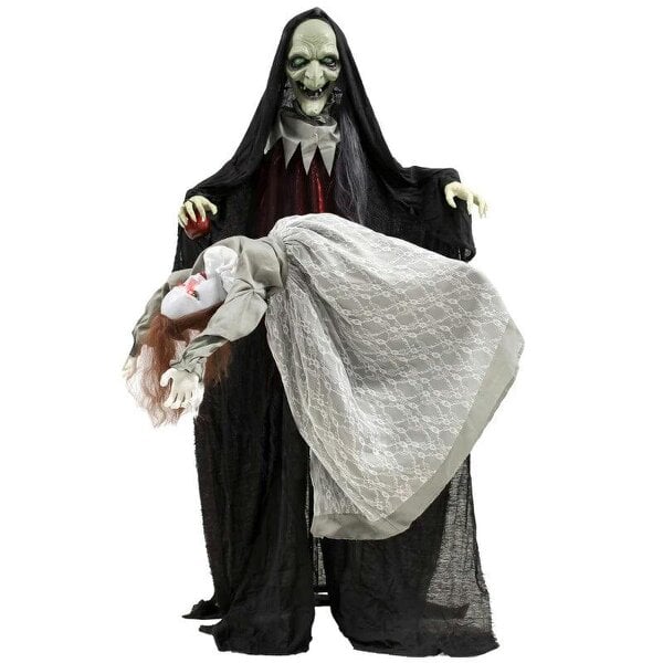Bobobiy Halloween Animated Standing Witch with Floating Ghost Decoration with Rising and Falling Motion