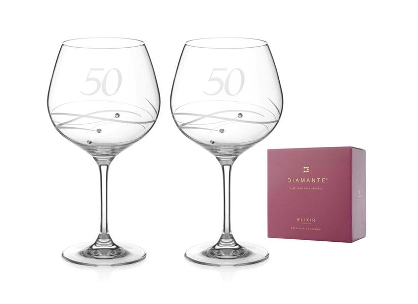 Diamante 50th Birthday Spiral Gin Glasses Adorned with Crystals by Swarovski® Set of 2