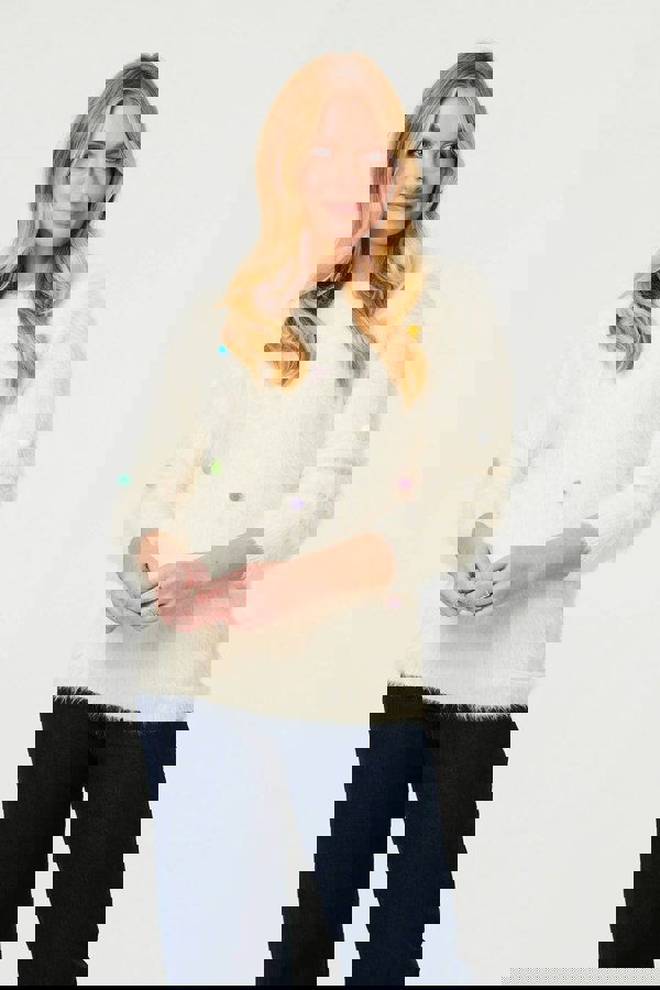 Beige | Soft Texture Polka Dot Detail Jumper
